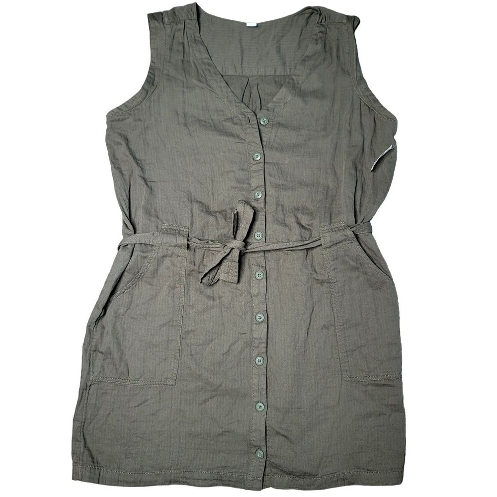 old navy NWT 100% cotton olive green button up tie waist shirt dress size XL